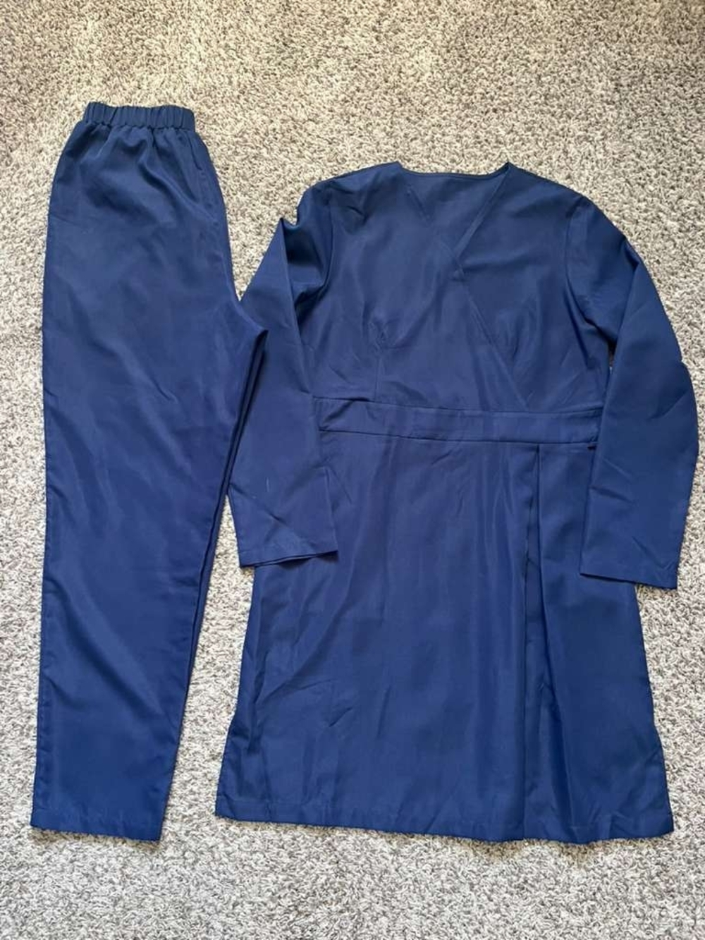 Women's Navy Blue Scrub Set Small Faux Wrap Top Medical Workwear Modest scrubs